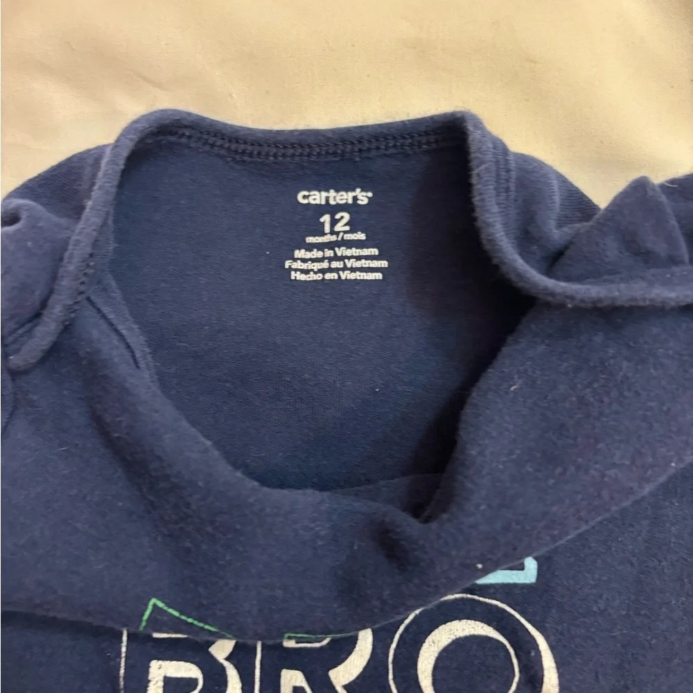 Carter's Navy 'Best Little Bro Ever' Short Sleeve tee with snaps- 12 months